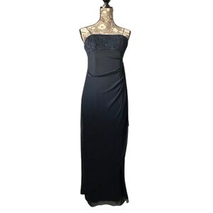 Alex Evenings Women's 6P Navy Blue Sleeveless With Straps Formal Maxi Gown Dress